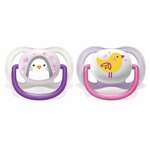 Авент Ультра Эйр Avent Ultra Air Animals Пустышка 0-6 мес. силикон для девочек кольцом-держателем ортодонт. Птичка и Пингвин SCF080/06 (2 шт. футляр) Филипс Philips Consumer Lifestyle B.V. - Нидерланды