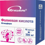 Фолиевая кислота 400 мкг Югмедфарм (капсулы 300 мг №90) Югмедфарм ООО-Россия