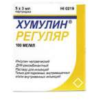 Хумулин Регуляр (раствор для инъекций 100 МЕ/мл 3 мл № 5 картридж) Эли Лилли Восток С.А Швейцария Лилли Франс С.А.С Франция
