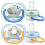 Авент Ультра Эйр Avent Ultra Air Animals Пустышка 0-6 мес. силикон для мальчиков кольцом-держателем ортодонт. Пингвин и Слон SCF080/05 (2 шт. футляр) Филипс Philips Consumer Lifestyle B.V. - Нидерланды